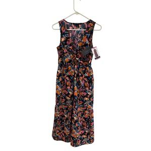 French Connection Floral Maxi Dress Sleeveless Twist Front V-Neck Pink Orange S